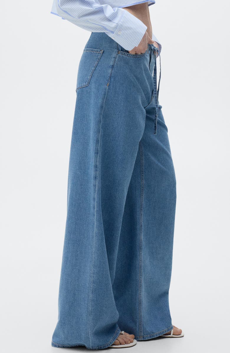 MANGO Belted Mid Rise Wide Leg Denim Trouser Jeans, Alternate, color, Medium Blue