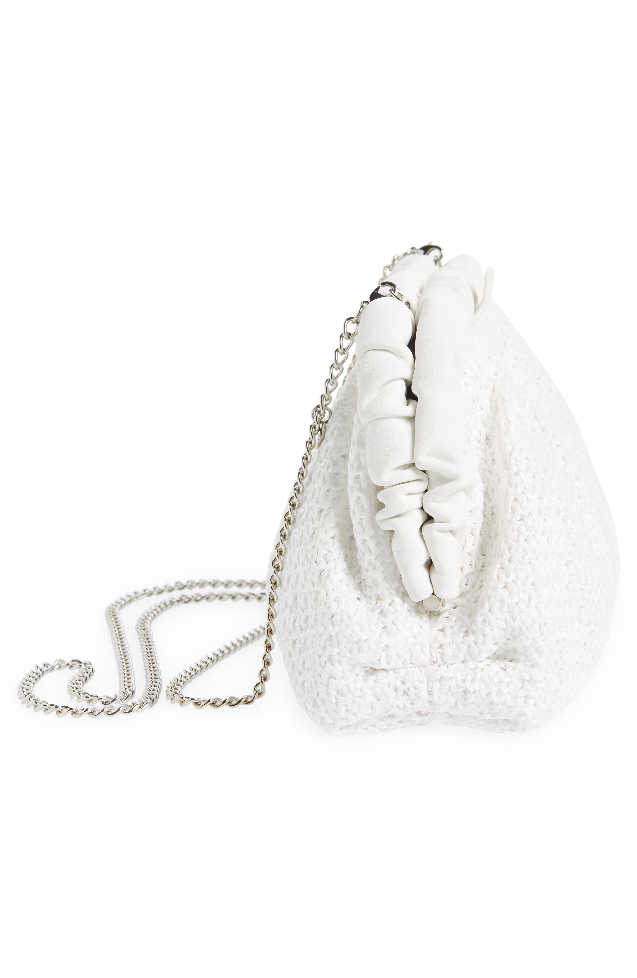 Olga Berg Amalia Pleated Woven Straw Clutch, Alternate, color, White