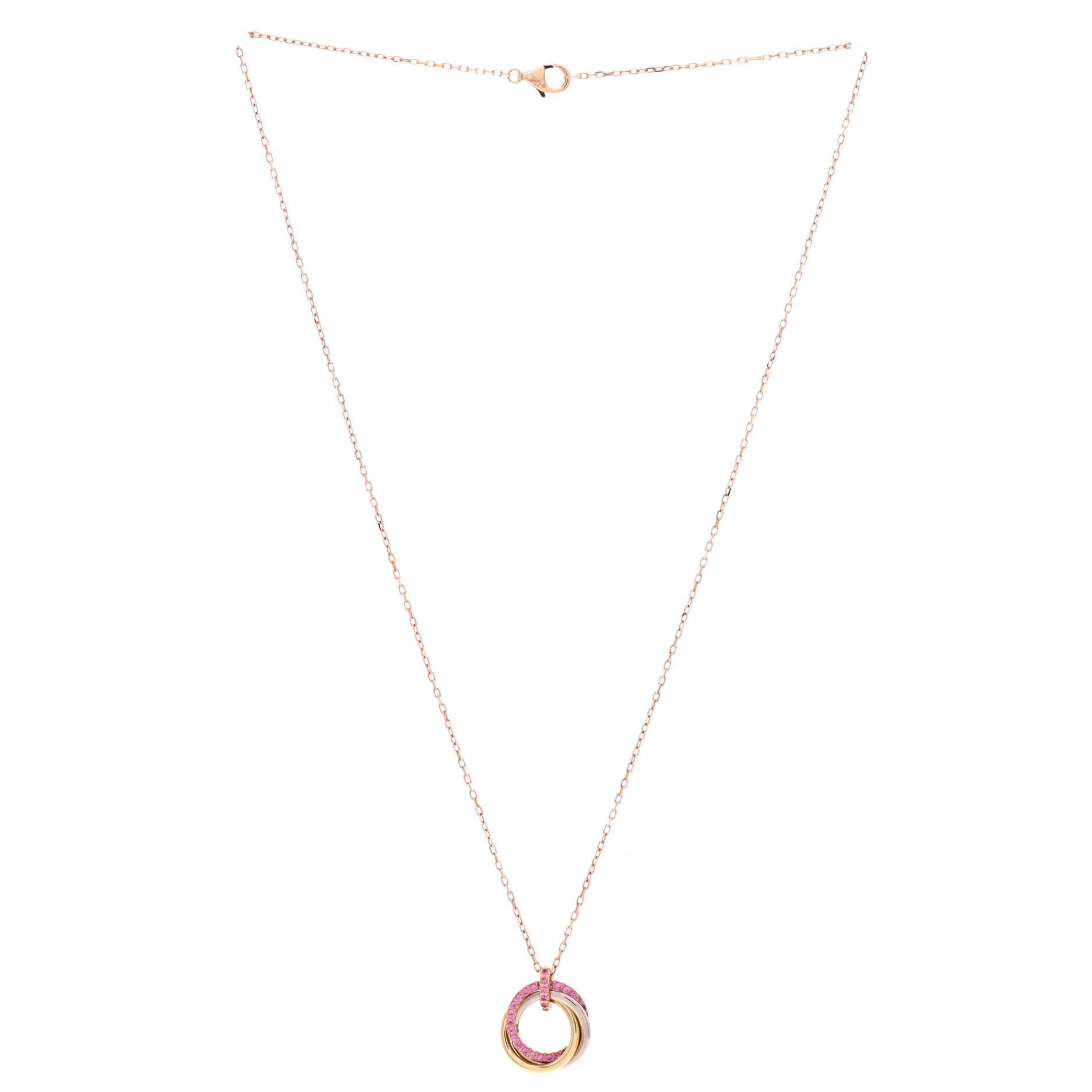 Trinity Pendant Necklace 18K Tricolor Gold with Pave Pink Sapphires Medium, Alternate, color, Metallic Gold