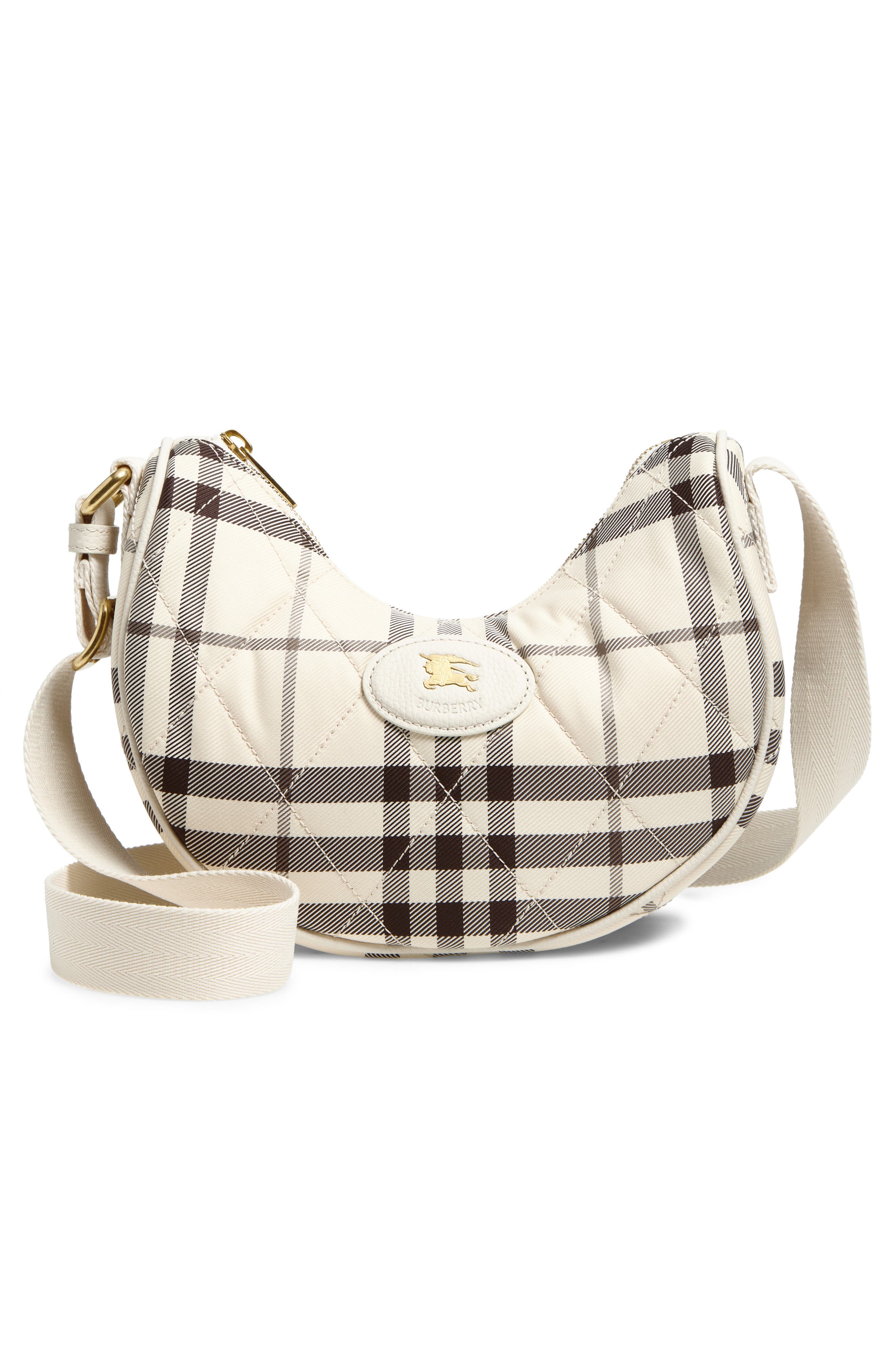 Burberry Horseshoe Check Quilted Twill Crossbody Bag, Main, color, Light Beige
