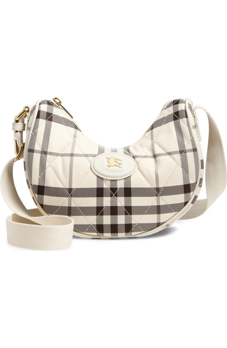 Burberry Horseshoe Check Quilted Twill Crossbody Bag, Main, color, Light Beige