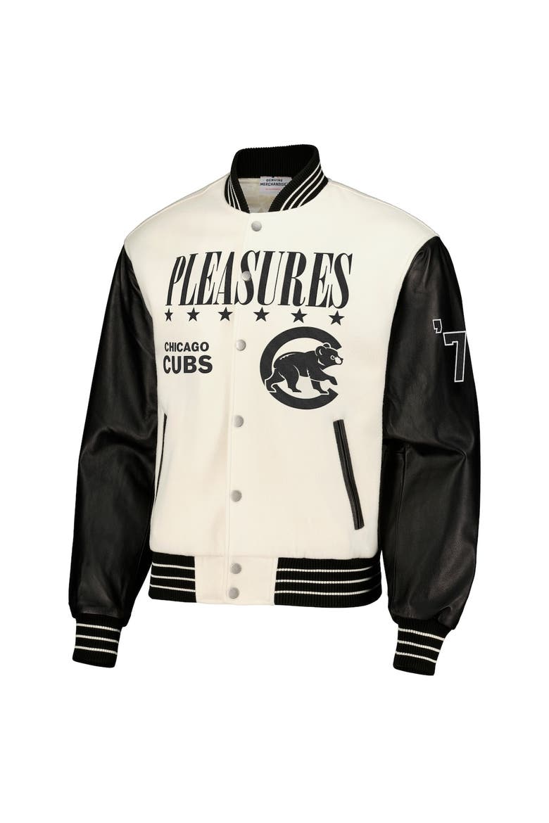 Men's PLEASURES White Chicago Cubs Full-Snap Varsity Jacket, Alternate, color, White