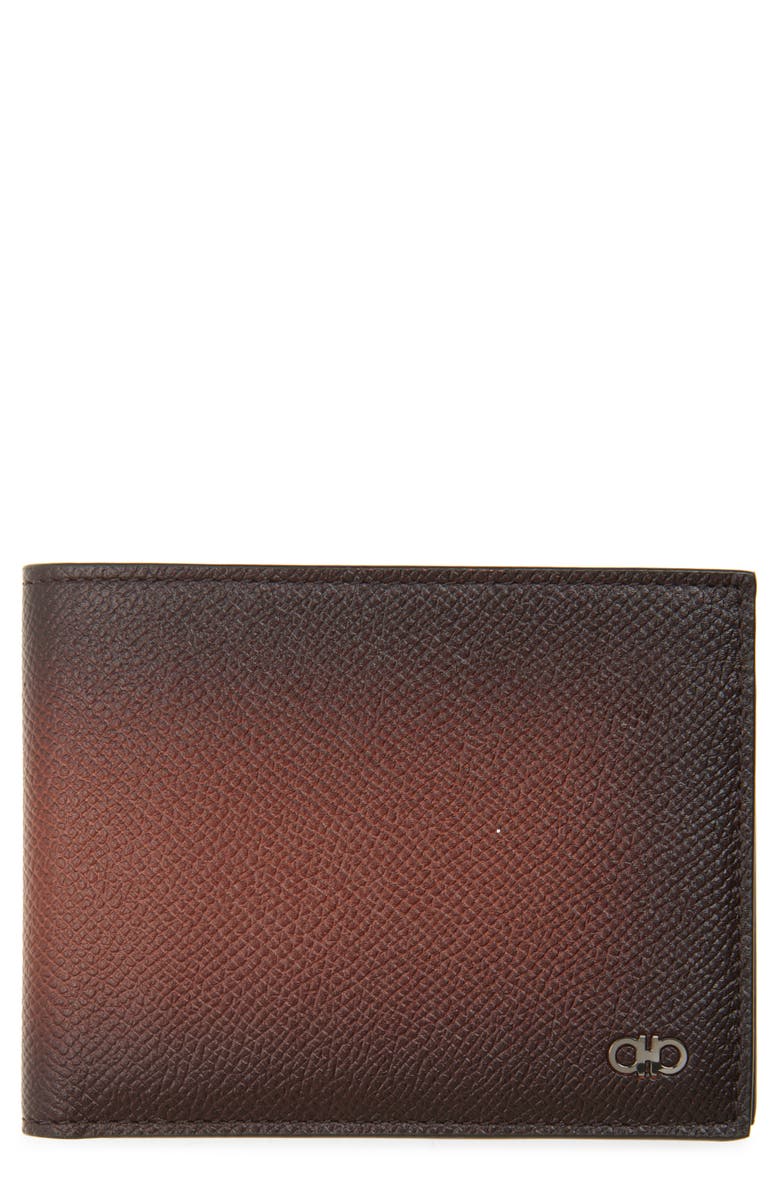 FERRAGAMO Micro Gancio Leather Bifold Wallet, Main, color, New Cognac Testa Di Moro