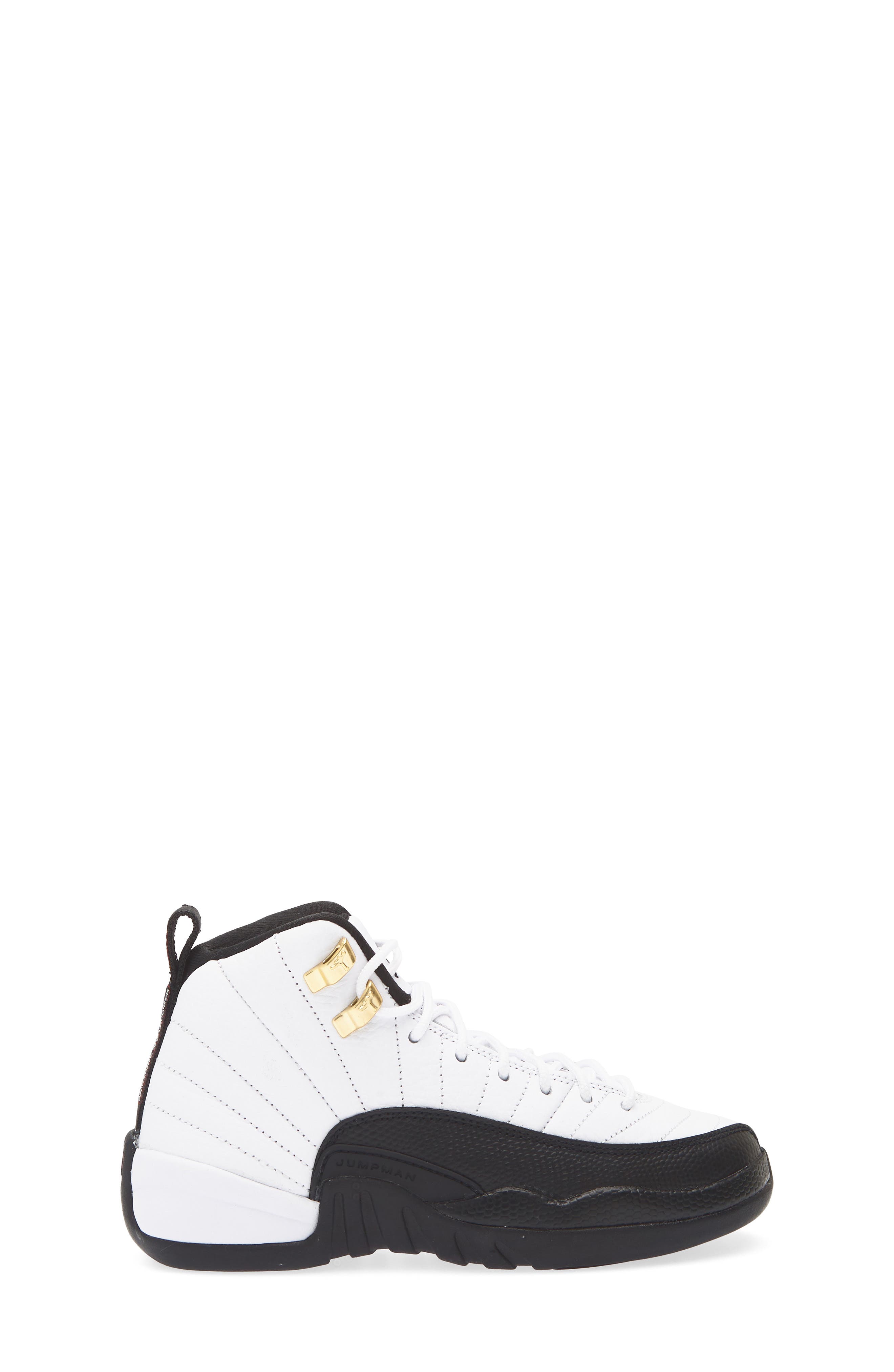 Nike Kids
 Air Jordan 12 Retro Basketball Shoe, Alternate, color, 117 White/Black
