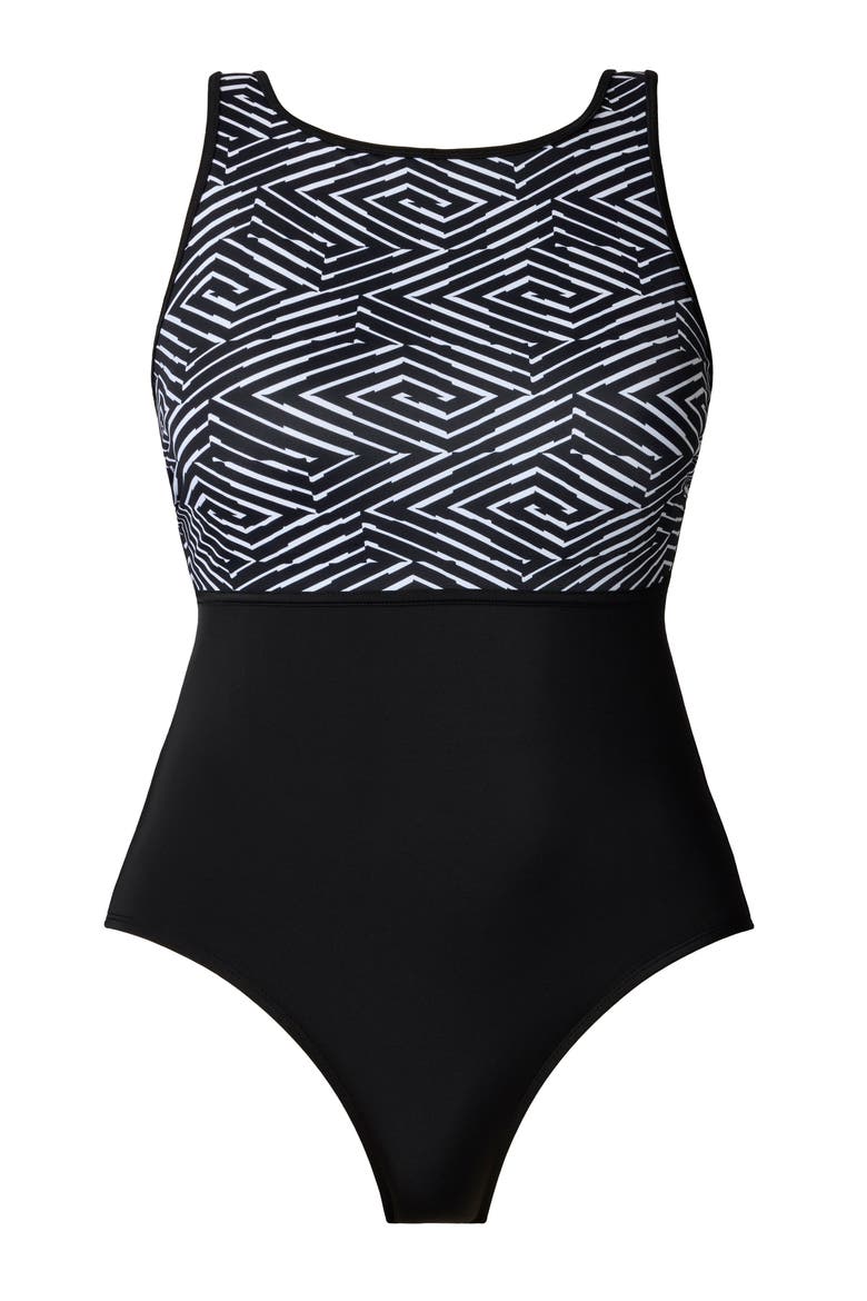Binded Highneck Tank Chlorine Resistant One-Piece Swimsuit, Alternate, color, In Graphic Details