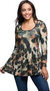 24seven Comfort Apparel Long Sleeve Scoop Neck A Line Top