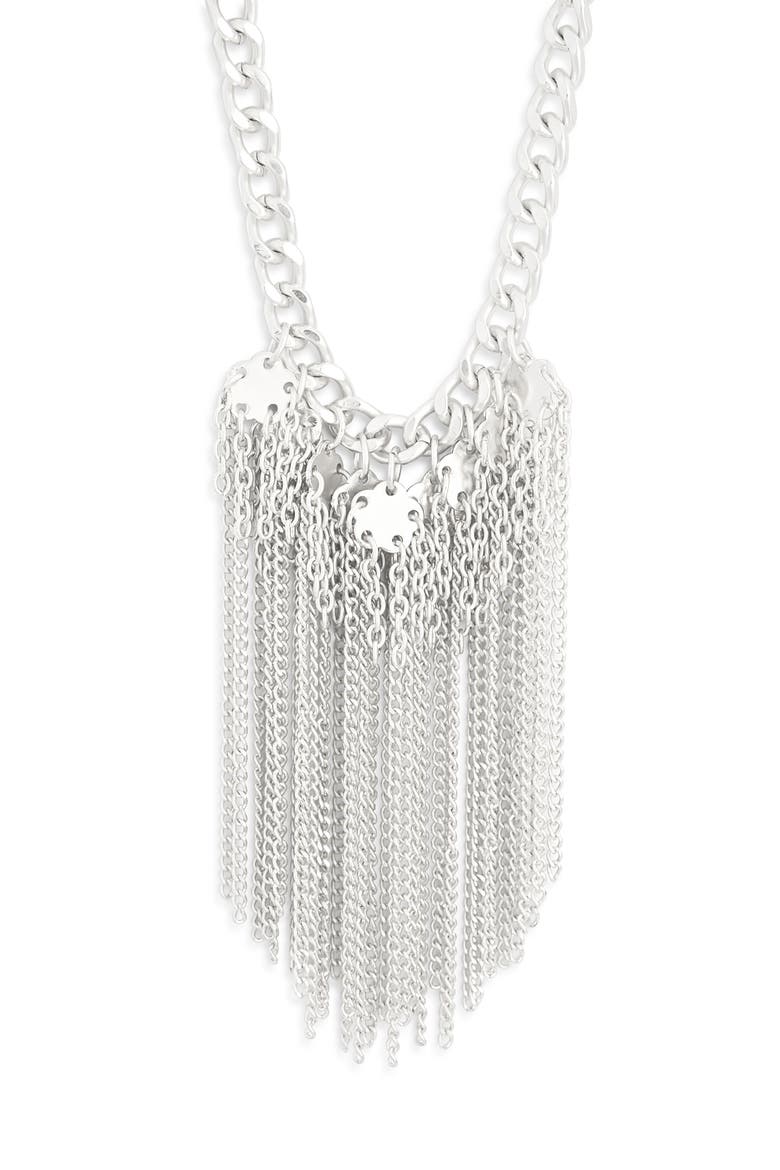 Clover Chain Collar Necklace, Main, color, SILVER