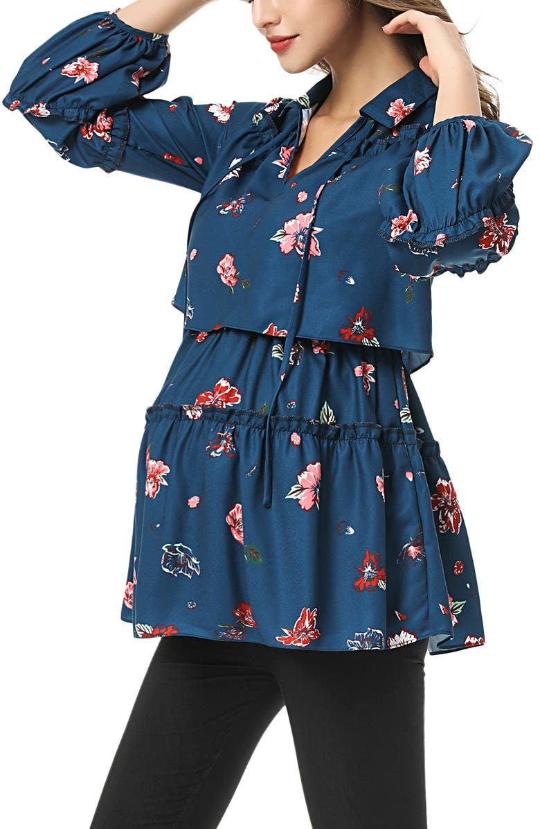 Kimi and Kai Coco Maternity/Nursing Peasant Top, Alternate, color, Blue