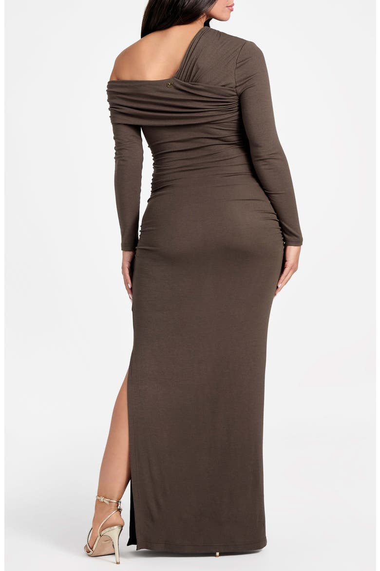 Astrid One-Shoulder Long Sleeve Maxi Dress, Alternate, color, DARK BROWN