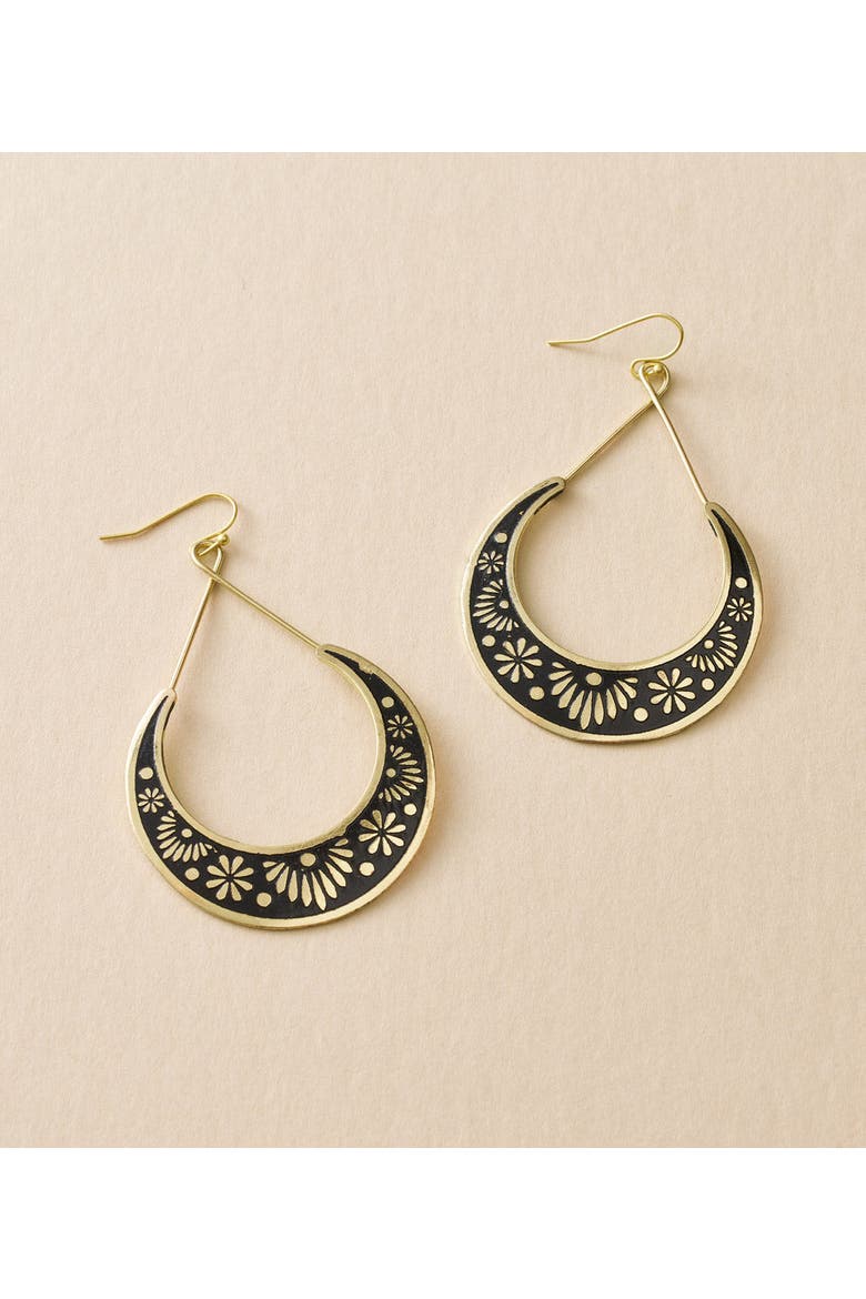 Nisha Crescent Moon Hoop Earrings, Alternate, color, Black