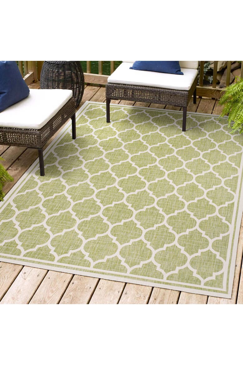 Trebol Moroccan Trellis Textured Weave Indoor/Outdoor Area Rug, Alternate, color, Green/Cream
