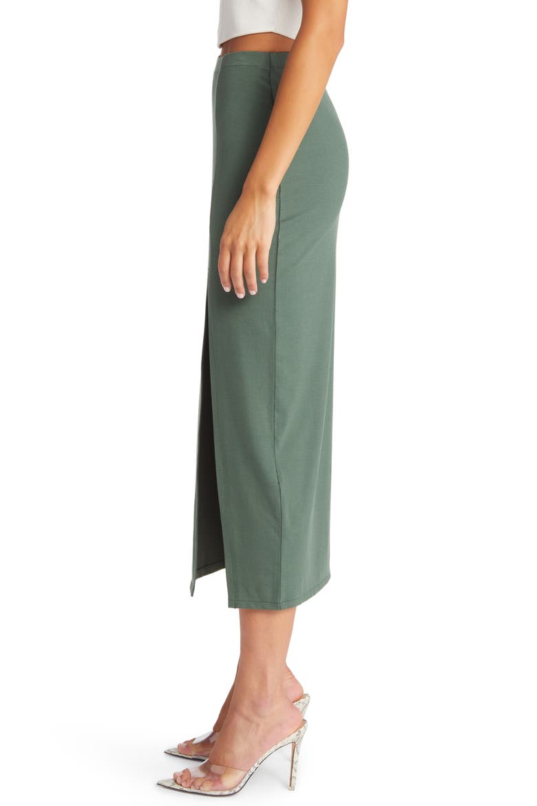 Slit Hem Midi Skirt, Alternate, color, GREEN CILANTRO