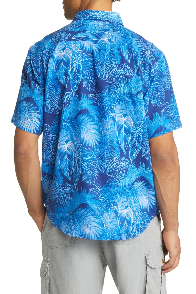 Luminescent Fronds Short Sleeve Silk Button-Up Shirt, Alternate, color, PALACE BLUE