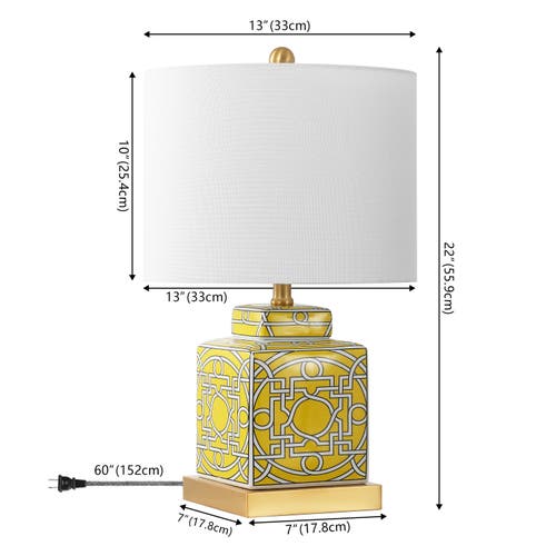 JONATHAN Y JONATHAN Y CATHERINE MODERN TRANSITIONAL CERAMIC/METAL SQUARE GINGER JAR LED TABLE LAMP 