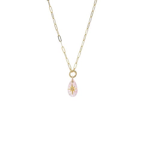 CZ Starburst Teardrop Natural Stone Pendant & Clicker Toggle Necklace