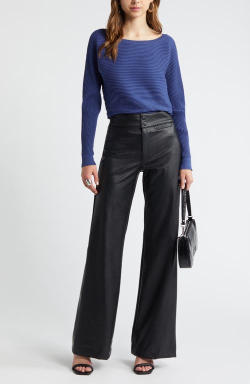 Open Edit Luxe Sculpt Rib Dolman Sleeve Sweater In Blue Cobalt