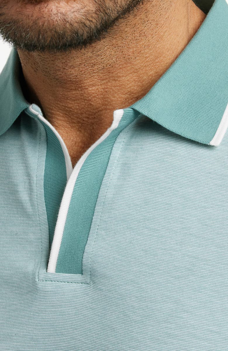 David Donahue Tipped Johnny Collar Cotton & Silk Polo, Alternate, color, Beach Glass