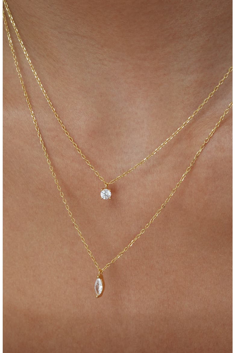 Layered 18K Gold Plate Sterling Silver Cubic Zirconia Pendant Necklace, Alternate, color, GOLD