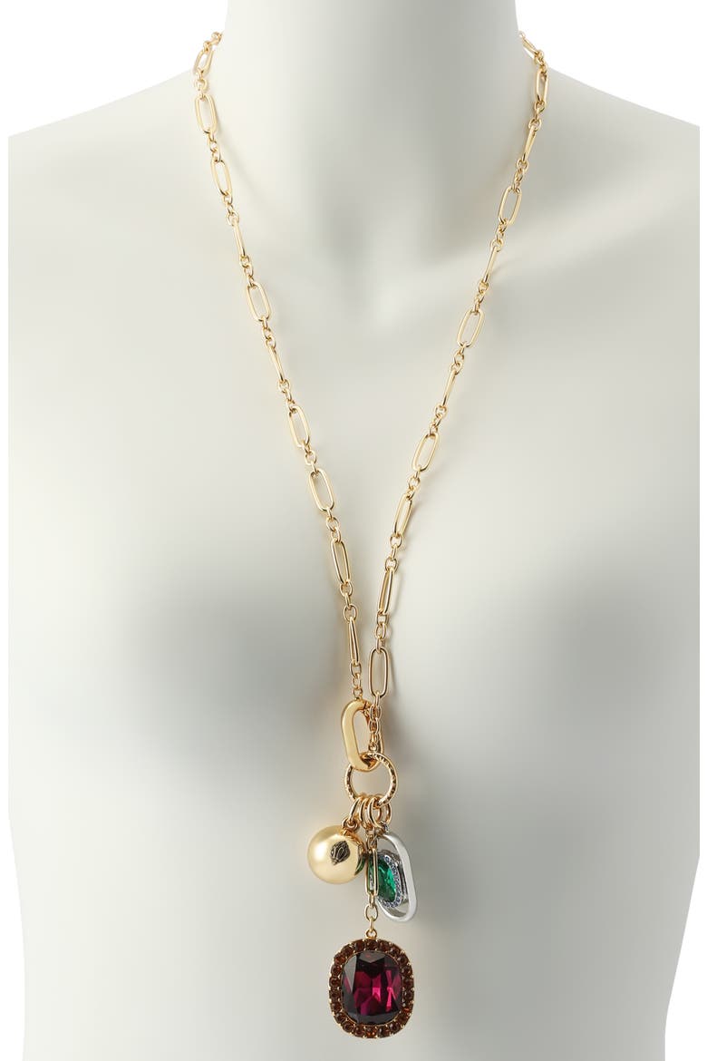 Gemstone Charm Link Long Necklace, Alternate, color, GOLD MULTI