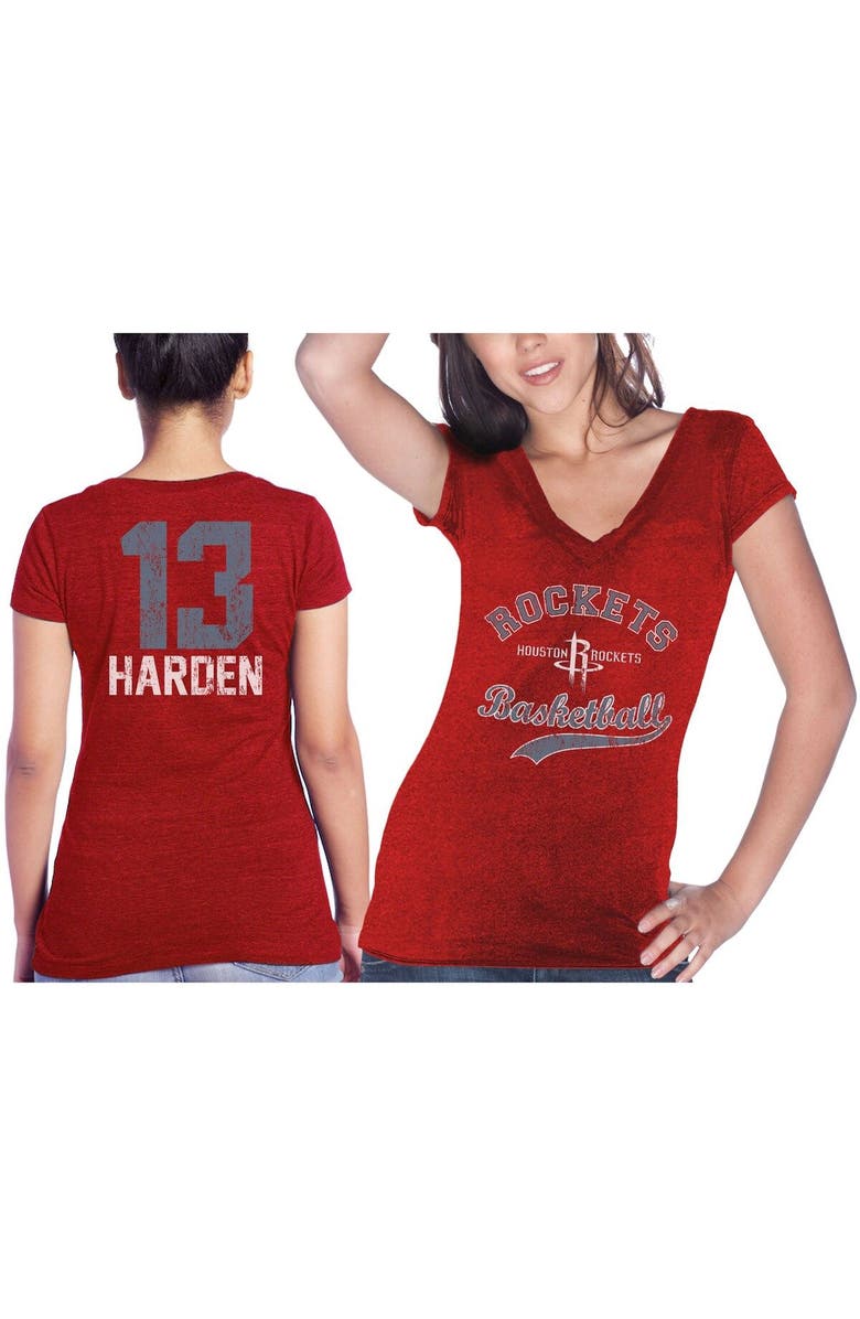 Majestic Threads Women's Majestic Threads James Harden Red Houston Rockets Name & Number Tri-Blend T-Shirt, Alternate, color,