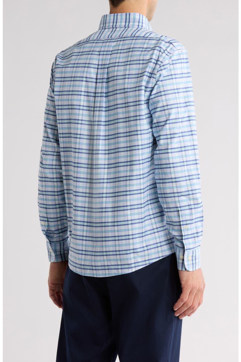 Non-Iron Plaid Cotton Stretch Oxford Button-Down Shirt, Alternate, color, HYDRANGA