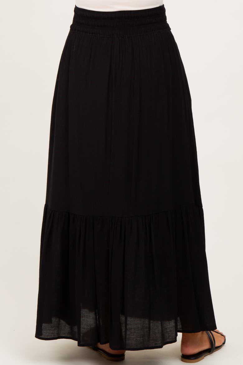 Smocked Waist Button Accent Maxi Skirt, Alternate, color, Black