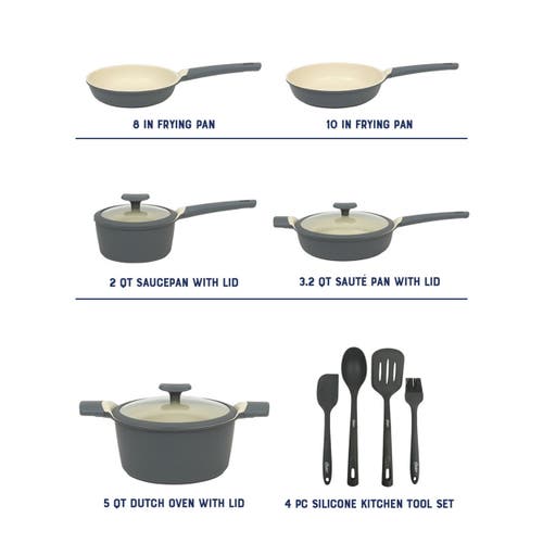 Oster Rooney 12 Piece Cast Aluminum Ceramic Nonstick Cookware Set In Gray