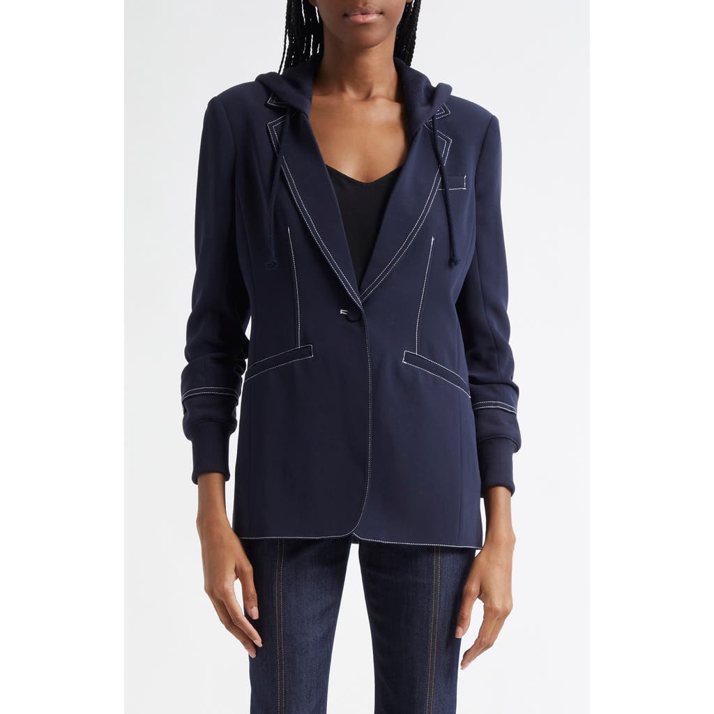 Cinq À Sept Cinq A Sept Khloe Topstitch Hooded Blazer In Blue