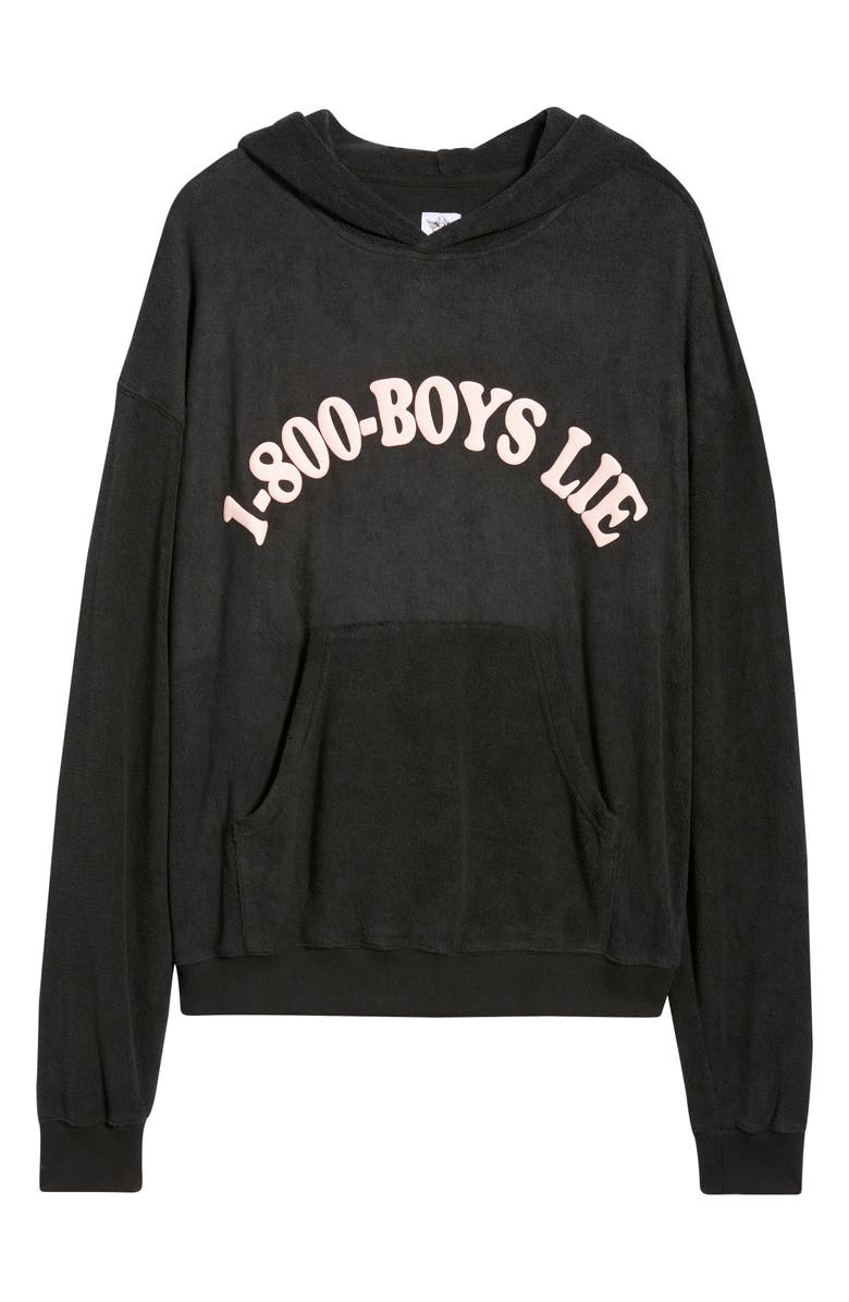 BOYS LIE 1-800 Logo High Pile Fleece Hoodie, Alternate, color, Black