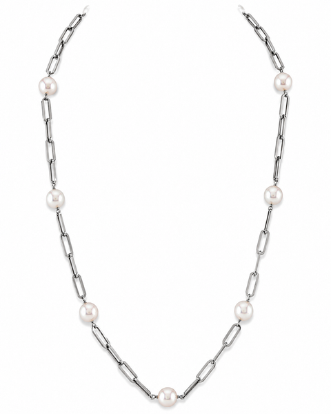 14K Gold 8.5-9.0mm Japanese Akoya Pearl & Chain Link Necklace