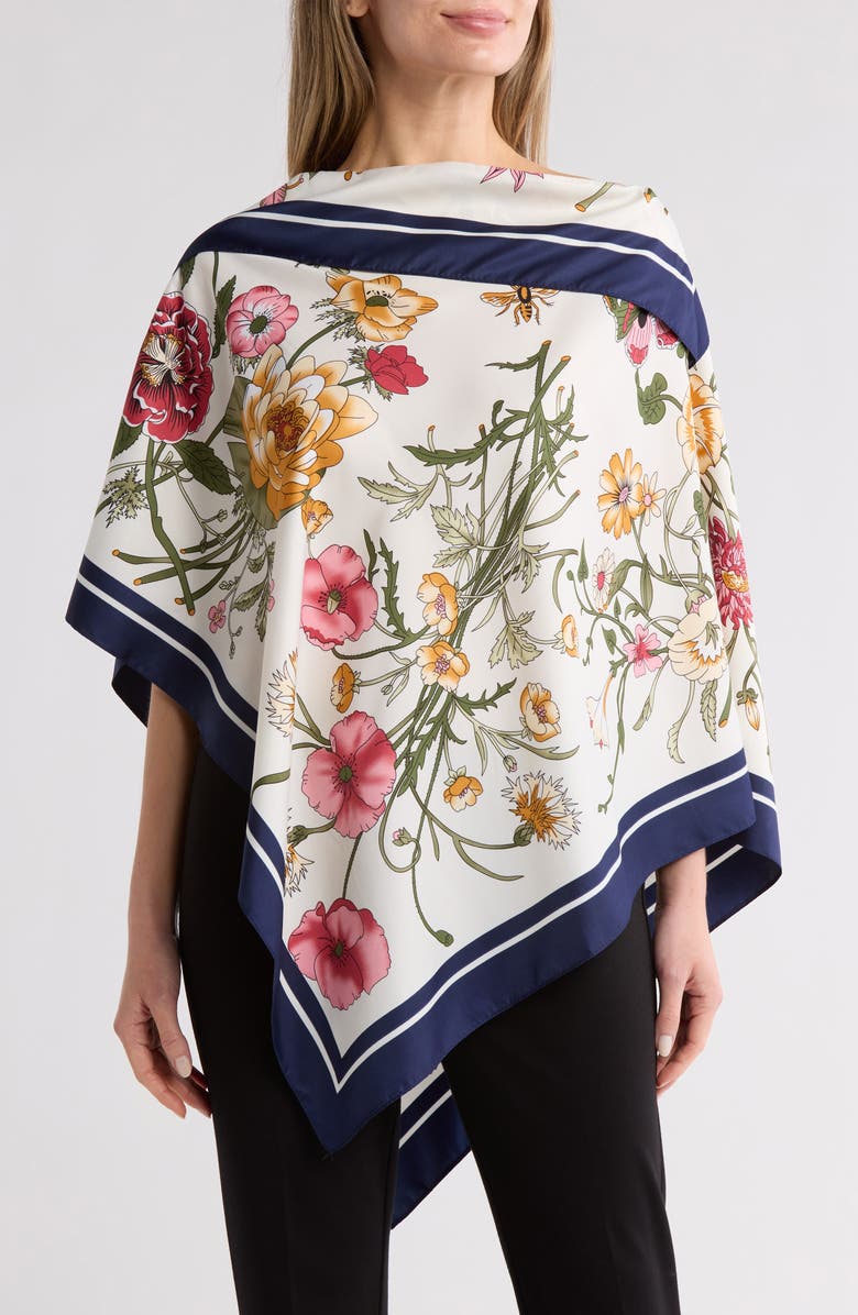 La Fiorentina Floral Print Poncho, Main, color, Ivory