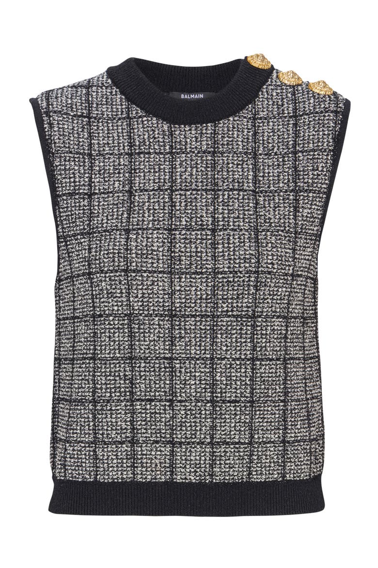 Tweed crop top with buttons, Alternate, color, black
