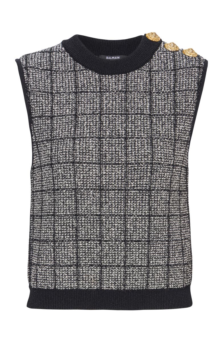 Balmain Tweed crop top with buttons, Alternate, color, Black