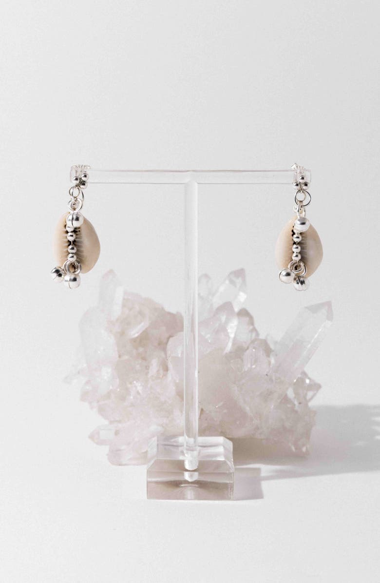 Child of Wild Lakshmi Cowrie Shell Hoop Drop Earrings, Alternate, color, Silver