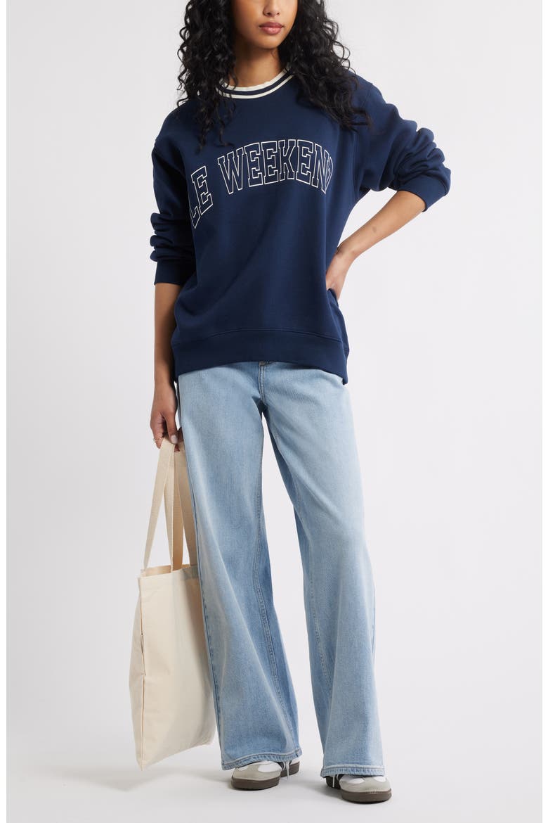 Oversize Graphic Crewneck Sweatshirt, Alternate, color, NAVY LE WEEKEND