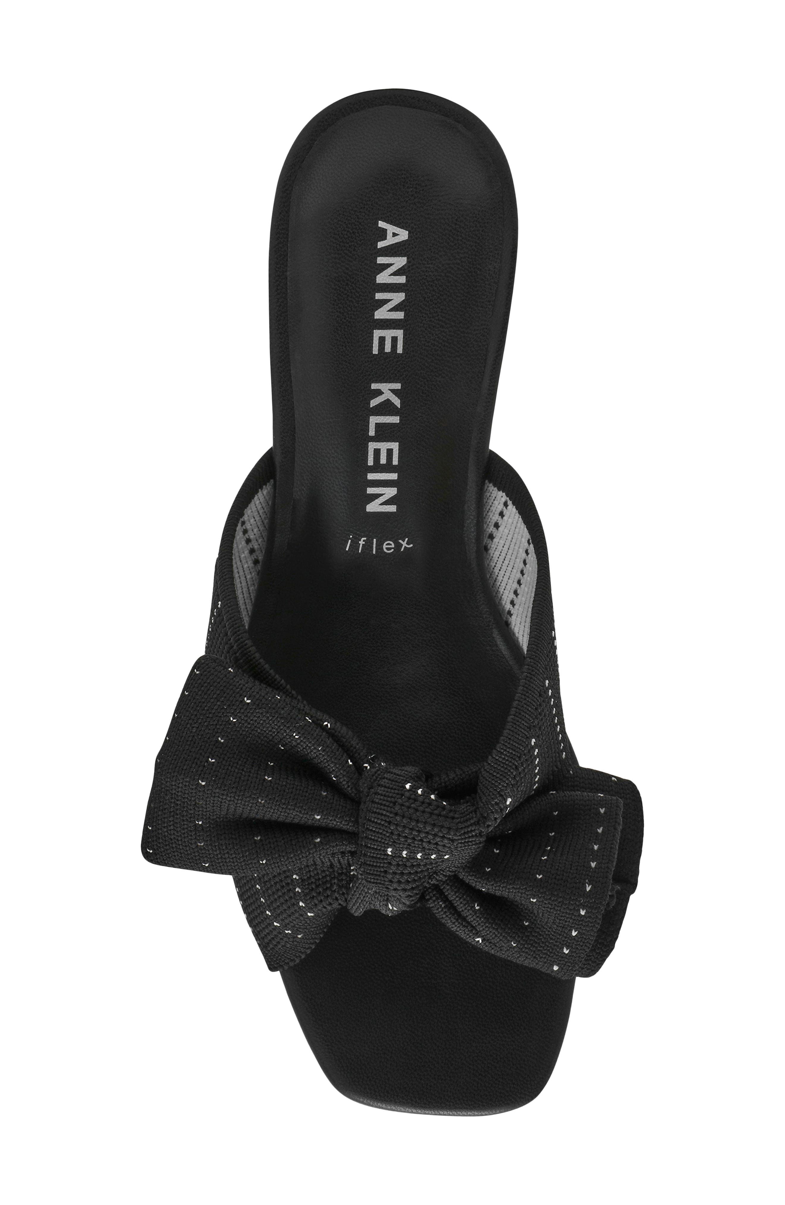 Anne Klein Dara Bow Wedge Slide Sandal, Alternate, color, Black Knit