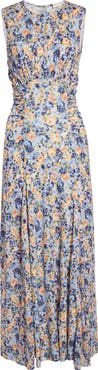 Ulla Johnson Lana Floral Print Ruched Sleeveless Maxi Dress