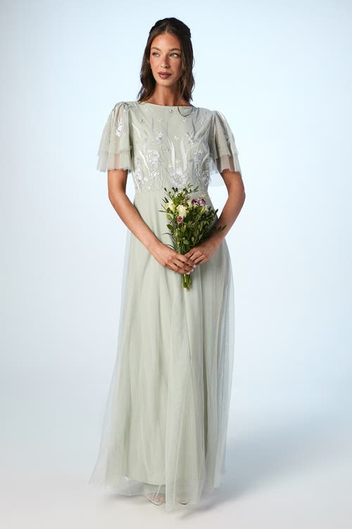 Coast Angel Sleeve Maxi Bridesmaids Dress In Gold