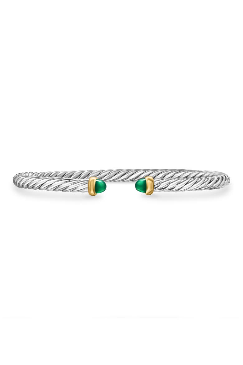 Cable Flex Bracelet in Sterling Silver with 14K Yellow Gold, 4mm, Main, color, SILVER/ GOLD/ GREEN ONYX