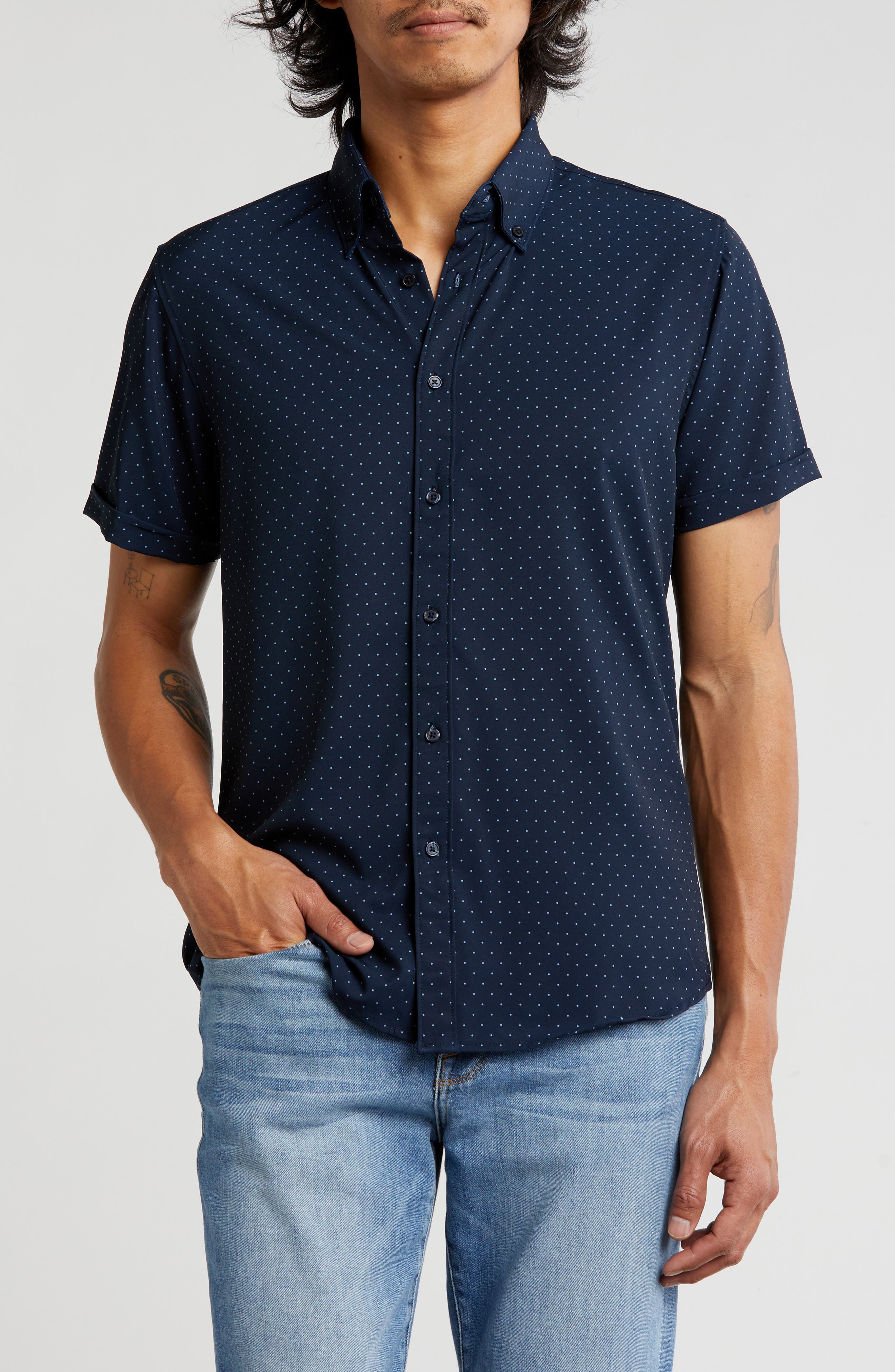 DENIM AND FLOWER Navy White Dot Tech Shirt (Men) | Nordstromrack