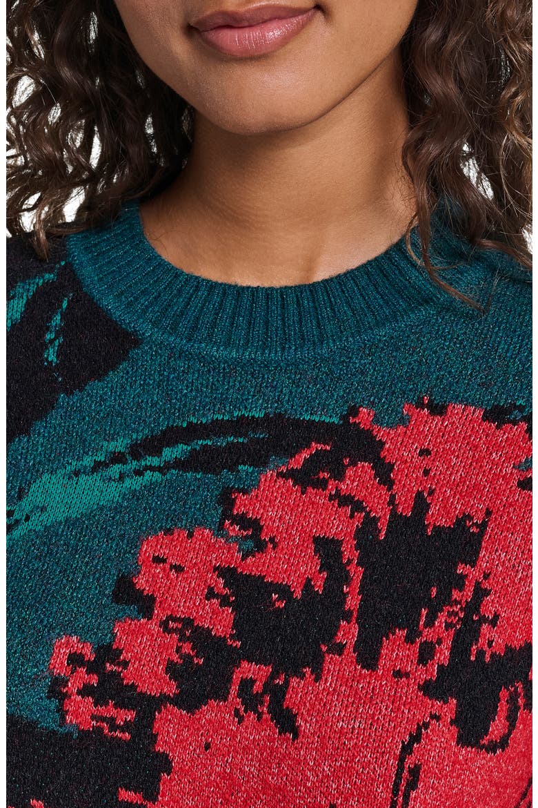 Floral Crewneck Sweater, Alternate, color, GLASS TEAL MULTI