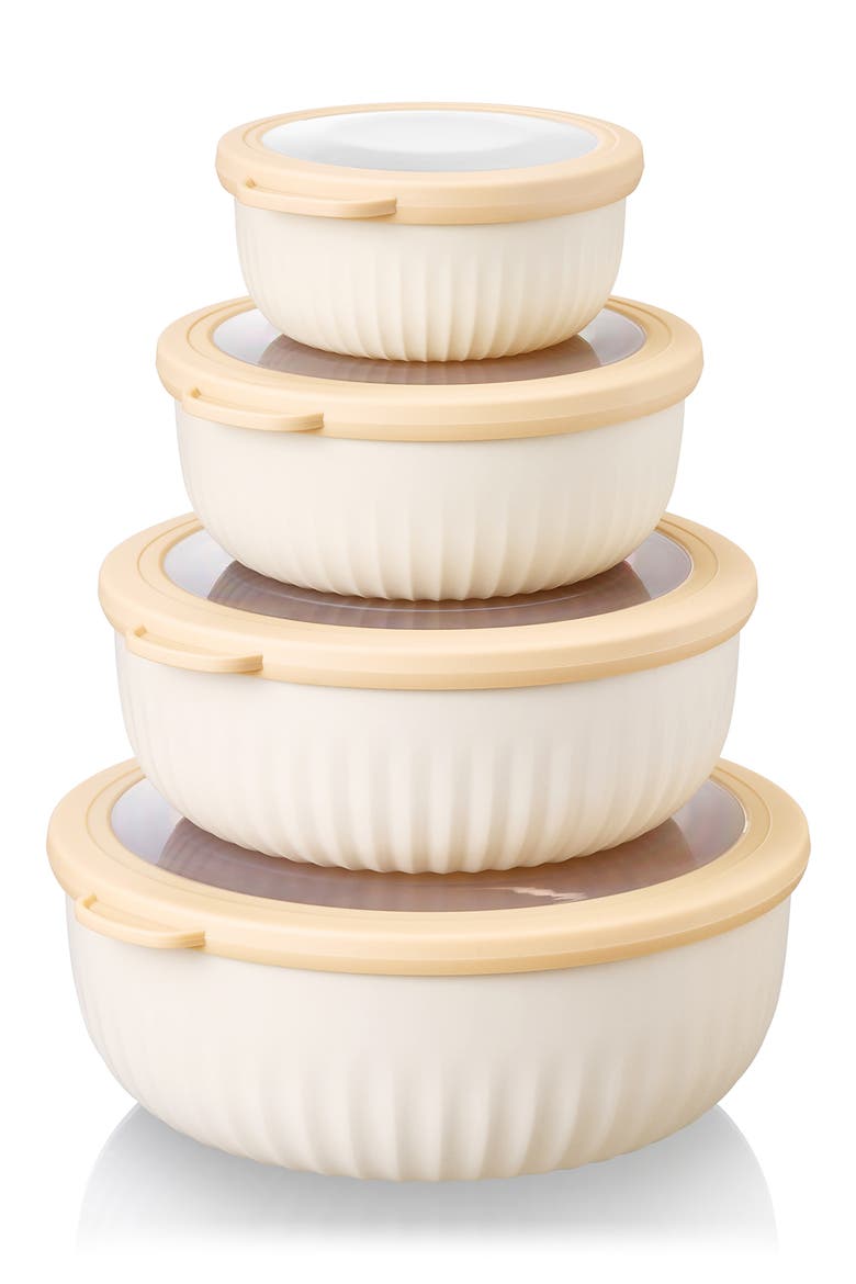 4-Pack Round Stackable Food Storage Containers, Main, color, BEIGE