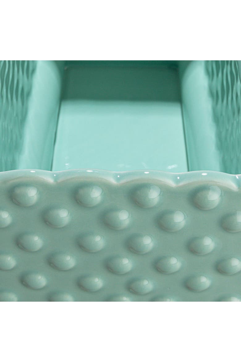 Ceramic Hobnail Planter with Scalloped Edge and Polka Dots, Mint, Alternate, color, Blue