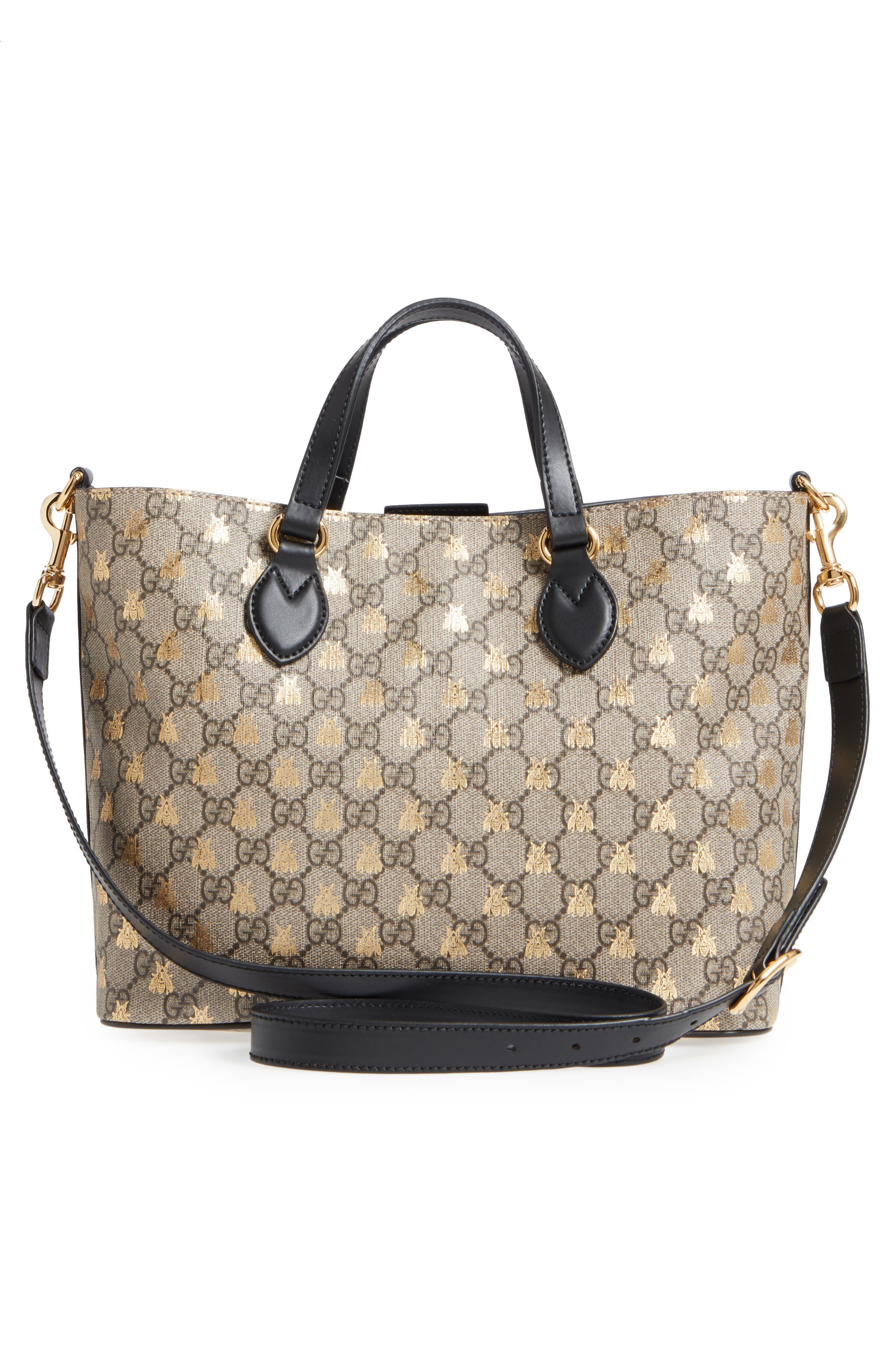 Gucci Bee GG Supreme Small Canvas Tote, Alternate, color, 