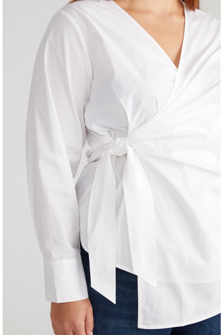 Stretch Cotton Blend Poplin Wrap Top, Alternate, color, WHITE