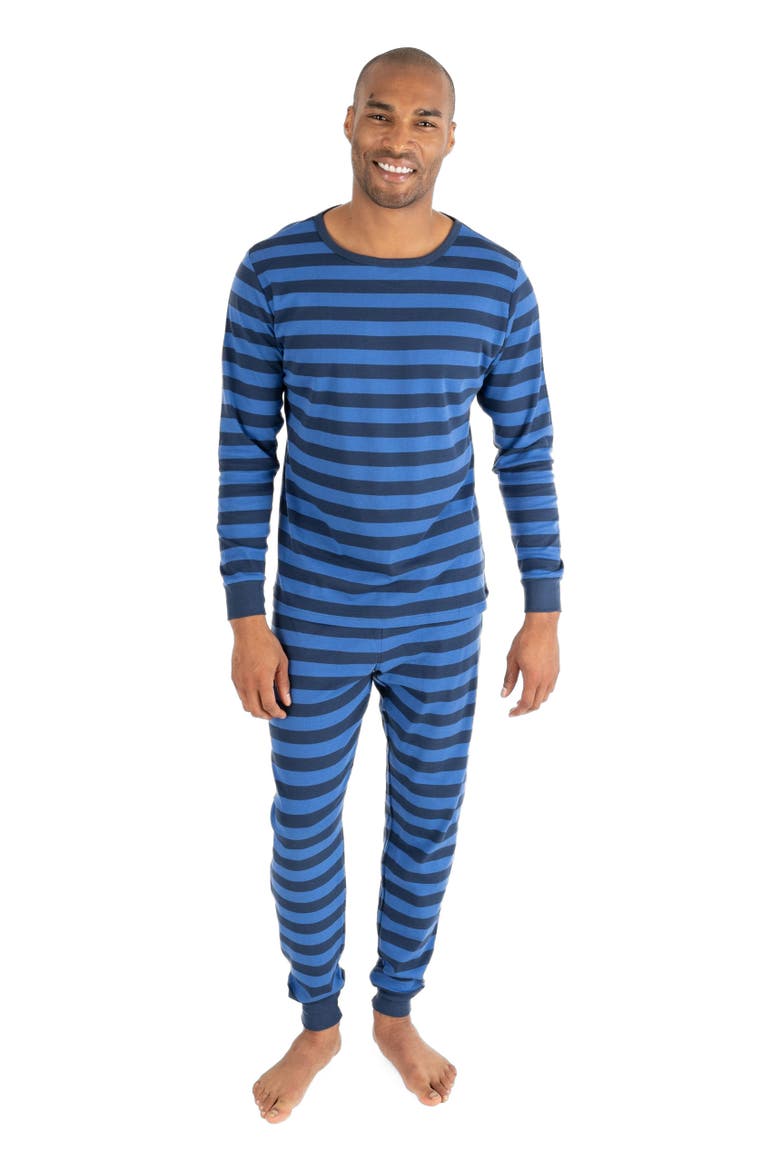Men's 2-pc. Cotton Long Sleeve Shirt and Pants Print Pajamas, Main, color, Blue & Navy Stripes