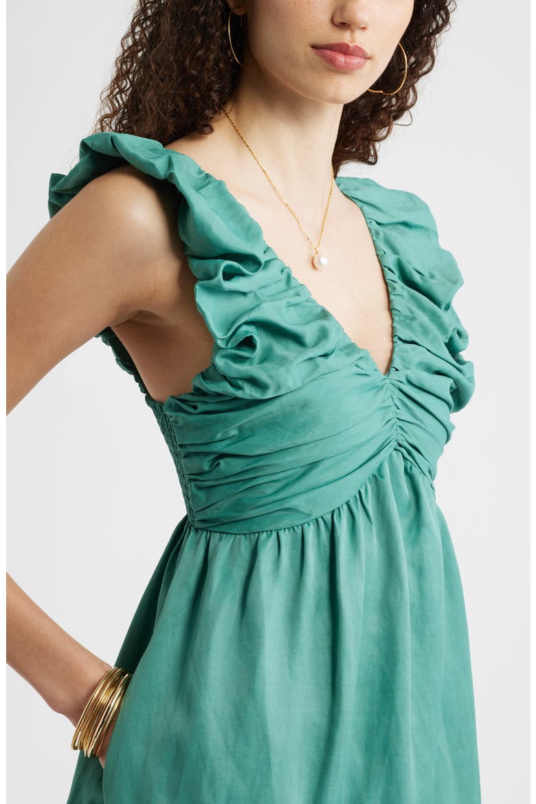 Ruched Tiered Mini Sundress, Alternate, color, GREEN DEEP SEA