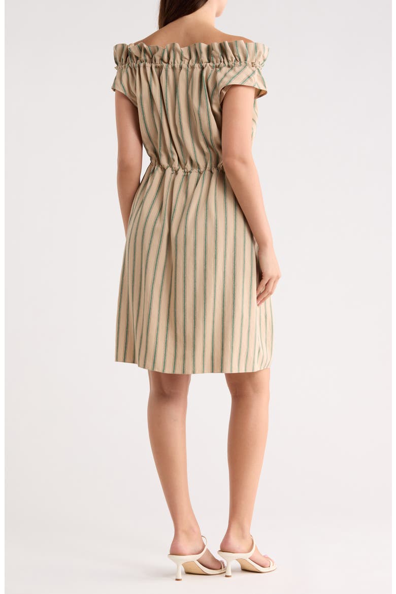 Stripe Off-the-Shoulder Cap Sleeve Dress, Alternate, color, BEIGE