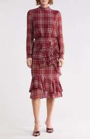 AREA STARS Evelyn Mock Neck Long Sleeve Ruffle Midi Dress