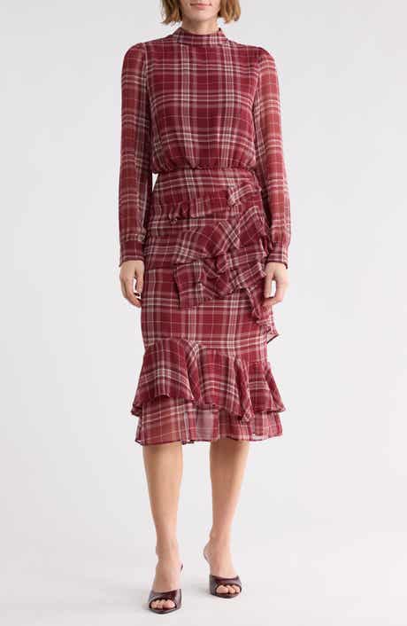 Evelyn Mock Neck Long Sleeve Ruffle Midi Dress